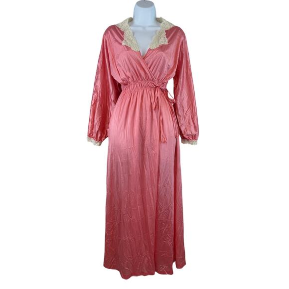Vintage Other - VTG 60’s Miss Elaine Coral Lace Trim Long Robe Nightgown Size Petite USA